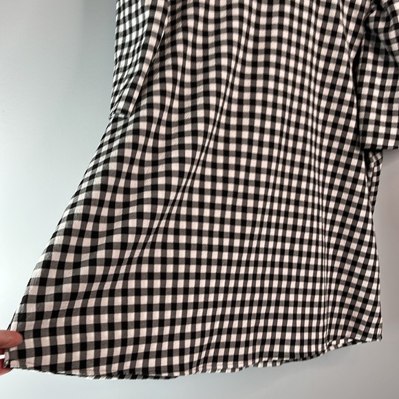 Signature Reitmans Seersucker Gingham Plaid Blouse Puff Sleeve Black White XXL - Picture 5 of 13